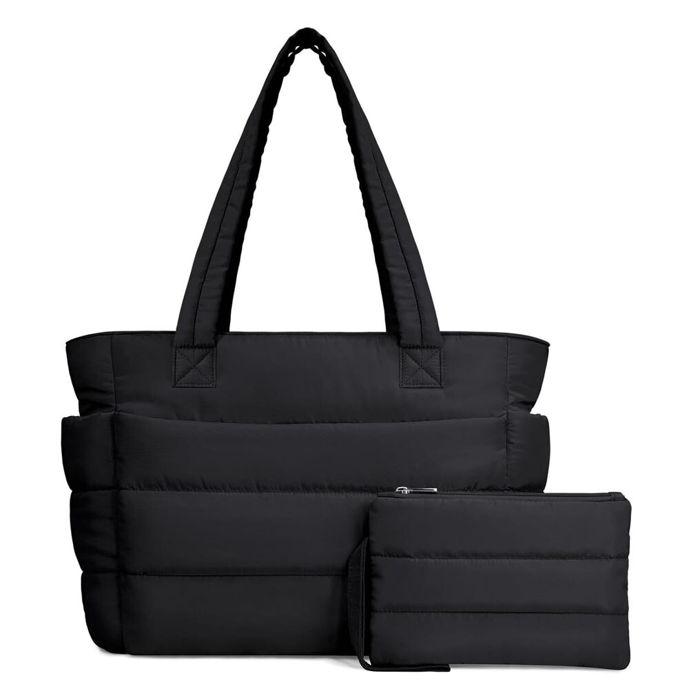 Puffer Tote Bag for Women, Lightweight Puffy Handbag with Compartments